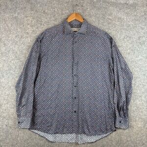 Etro Paisley Shirt Mens 44 XL Geometric Cotton Button Up Made In Italy